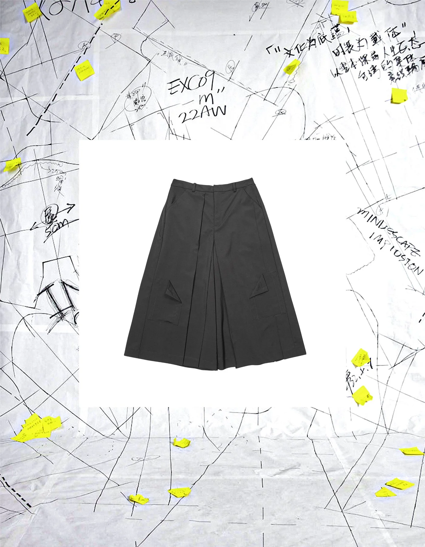 INF Deconstructed Wide-Leg Skirt Pants With Pleats In Back